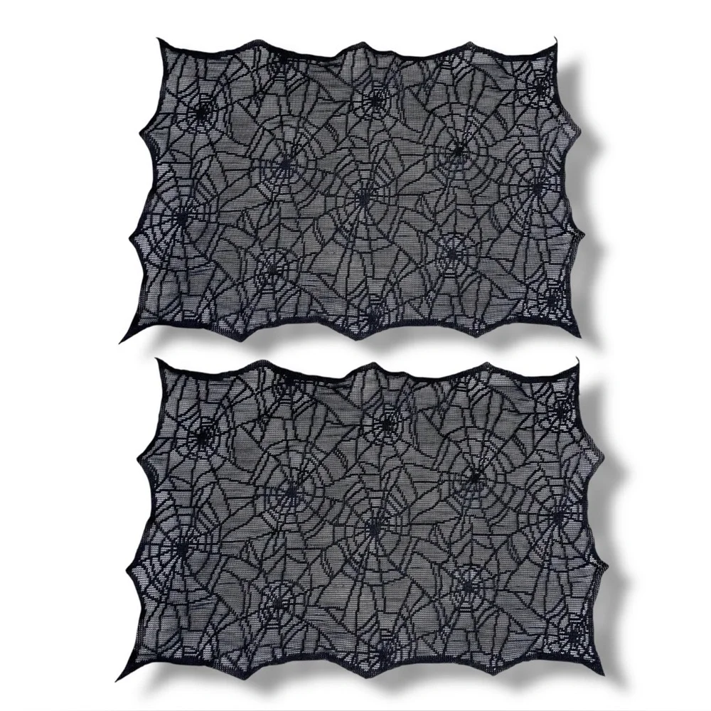 Set Of 2 Spiderweb Black Napkins Halloween Goth Home Decor Kitchen Dining Party